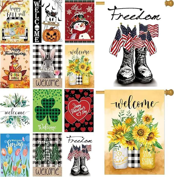Seasonal Garden Flags Set of 12 Double Sided 28 x 40 Inch Yard Flags, Large House Flags for Outside, Fall Winter Halloween Christmas Outdoor Flags, Holiday Garden Flags for All Seasons by GreenHaven Gardens