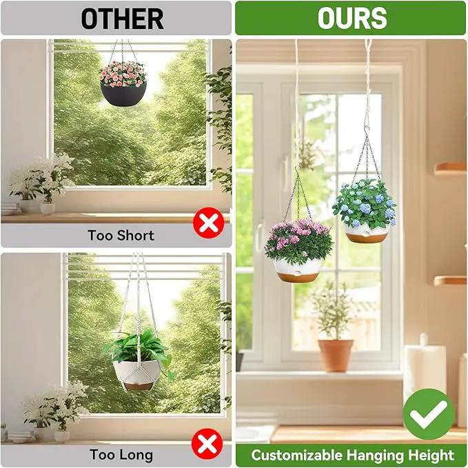 8 Inch Hanging Planters for Indoor & Outdoor Plants (2 Pack) - Self-Watering & Drainage Flower Pots with 2 Kinds of Plant Hangers for Home Decor & Garden (White, 8 in) by GreenHaven Gardens