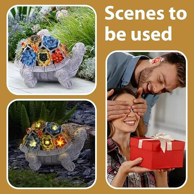 Solar Garden Statues Turtle with Succulent and 6 LED Lights, 9.1" L x 5.7" W x 6.7" H Outdoor Solar Decor, Turtle Garden Figurines for Lawn, Balcony, Yard Decoration, Gifts for Mom Wife by GreenHaven Gardens