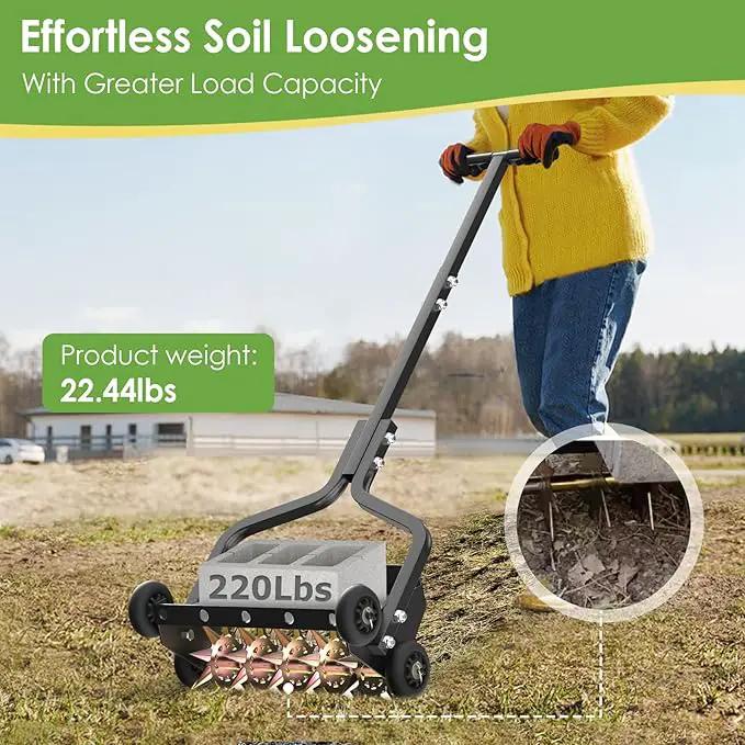 Seeutek 18 Inch Lawn Aerator, Upgraded Heavy Duty Manual Aerators Lawn Tool w/ 3D Steel Tines, 4 Wheels & Non-Slip Handle, Push Spike Aerator Suitable for Lawn, Garden and Yard by GreenHaven Gardens