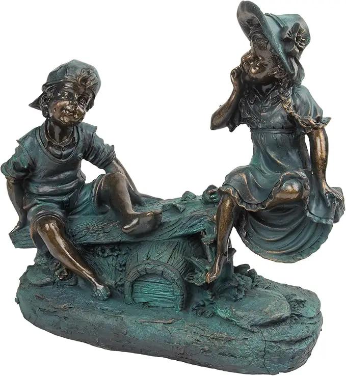 Alpine Corporation 14" Tall Indoor/Outdoor Girl and Boy Playing on Teeter Totter Statue Yard Art Decoration by GreenHaven Gardens