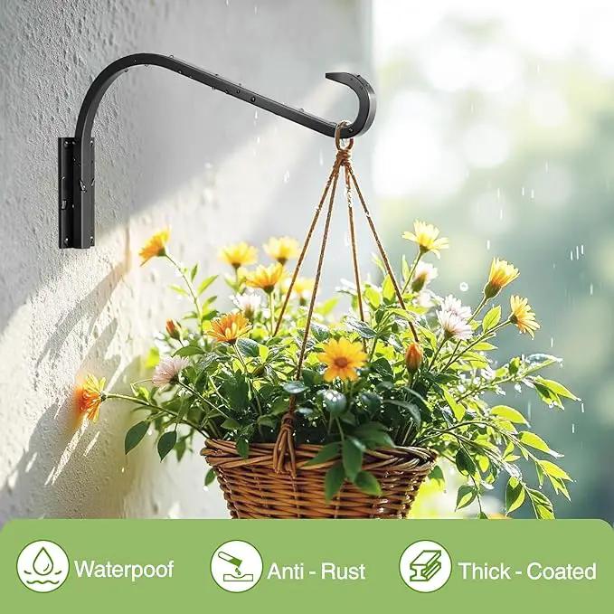 12 Inch 2 Pack Plant Hangers for Indoor/Outdoor Wall Mount - Heavy Duty Hanging Plant Holder & Bird Feeder Hooks, Decorative Black Metal Wall Hangers for Plants, Flower Baskets by GreenHaven Gardens