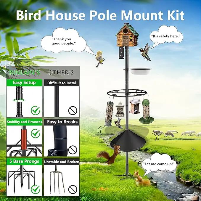 Bird Feeder Pole Stand,95 Inch House Pole for Outdoors Weather Station,Heavy Duty Metal Mount Kit Adjustable Multifunctional Bird Feeder Set by GreenHaven Gardens