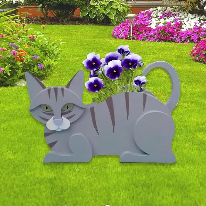 Blue Cat Planter Plant Pots,Cute Garden Cat Flower Planter,Cat Planters Birthday Gifts for Women,Office,Indoor/Outdoor Decor（12.5 * 5.6 * 7.8in） by GreenHaven Gardens