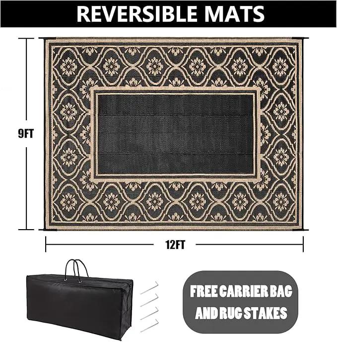 Outdoor Rug 9x12 Patio Waterproof Mat Camping Carpet Outside Area Rug Reversible Brown Rugs for RV Deck Entryance Porch Picnic Balcony Beach by GreenHaven Gardens