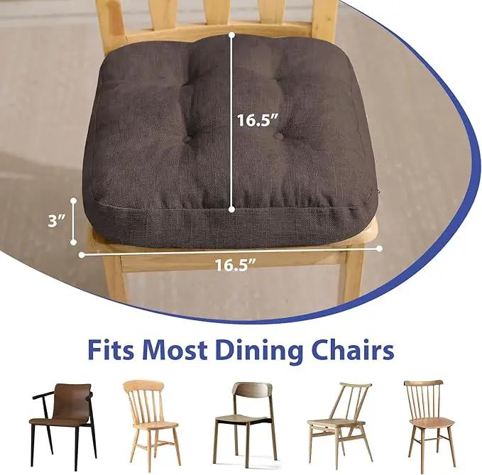 Chair Cushions for Dining Chairs, Dining Chair Cushions, Tufted Indoor Chair Pads with Ties & Non Slip Backing, Seat Cushions for Kitchen Chairs 16.5” x 16.5” x 3.5”, Set of 4, Brown by GreenHaven Gardens