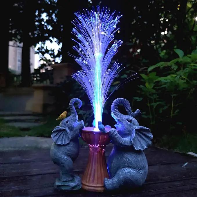 Elephant Statue Solar Garden Decor,Resin Elephant Statue and Colour Changing Optical Fiber Solar Lights,Outdoor Decor for Balcony, Garden, Patio, Yard, Lawn, Gifts for Mom Grandma by GreenHaven Gardens
