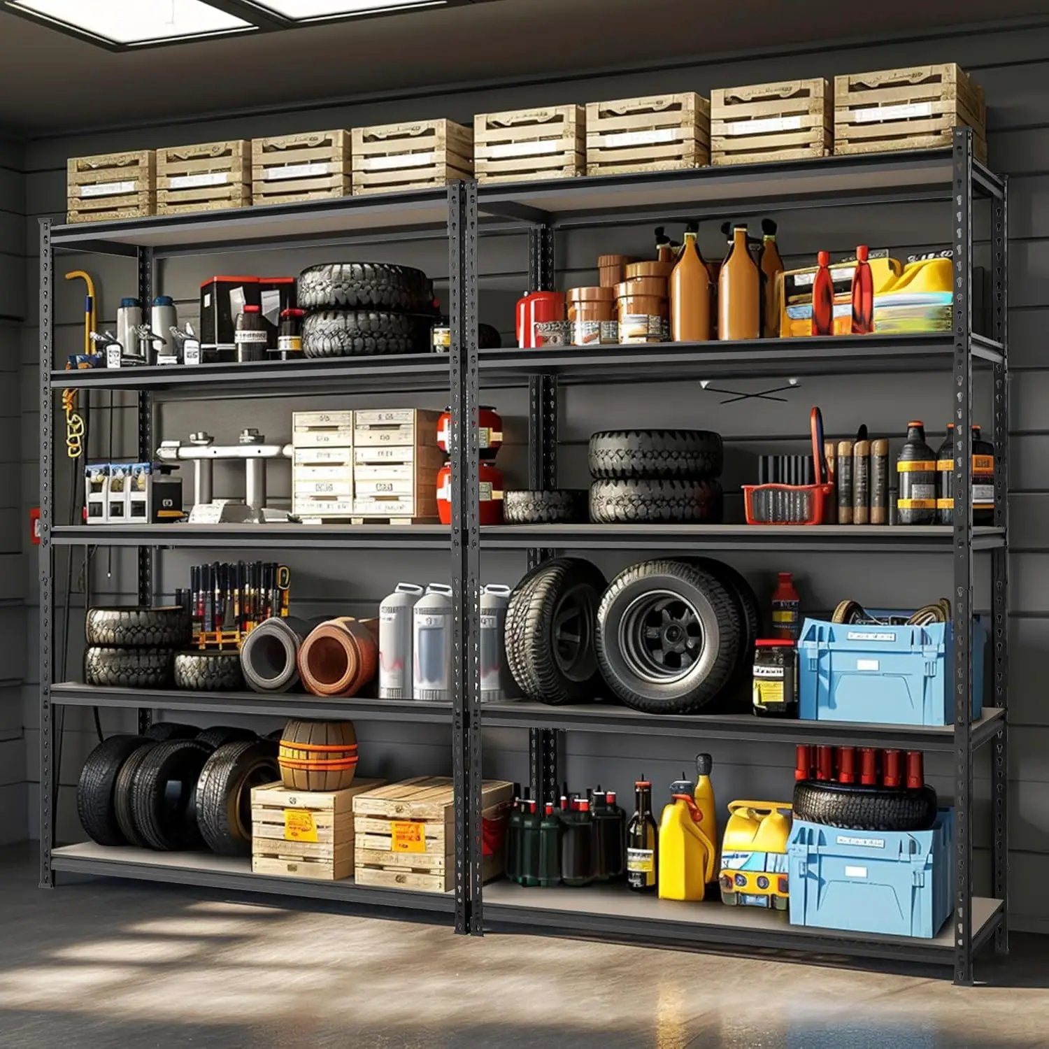 WORKPRO 5-Tier Metal Garage Shelving, 48”W x 24”D x 72”H, Adjustable Storage Rack, Heavy Duty Shelf with Particle Board, 2500 lbs Load Capacity (Total) for Garage, Basement, Warehouse, Kitchen by GreenHaven Gardens