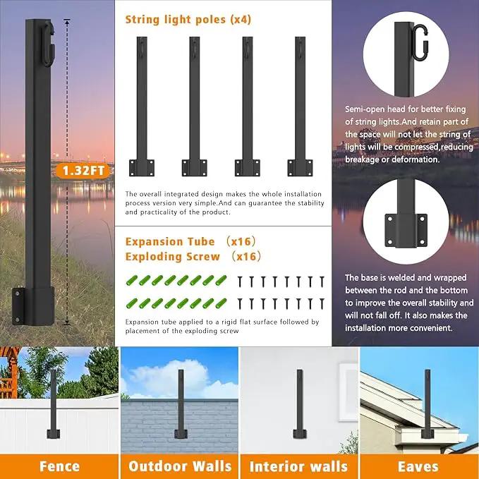 AILBTON 2.8FT 4 Pack Suspension Outdoor String Light Poles for Outside String Lights Hanging,with Clip and Holder,Light Post Mounting Stand for Patio Fence Wall Garden Backyard Deck by GreenHaven Gardens