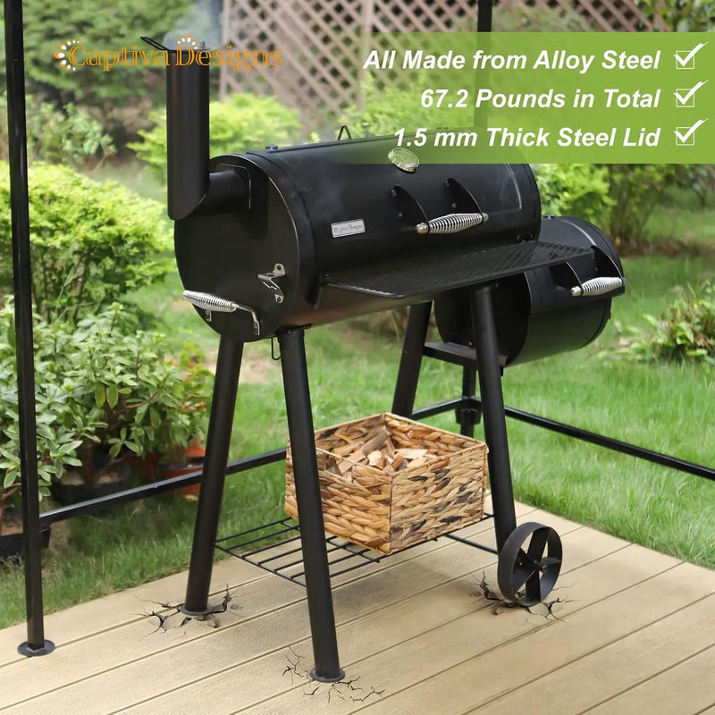 Captiva Designs Charcoal Grill with Offset Smoker, All Metal Steel Made Outdoor Smoker, 512 sq.in Cooking Area, Best Combo for Outdoor Garden Patio and Backyard Cooking by GreenHaven Gardens