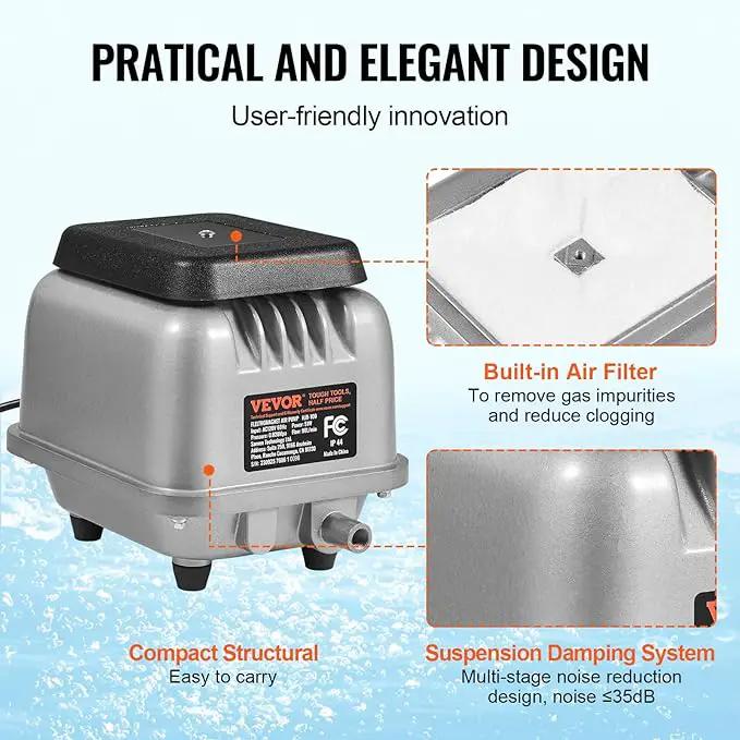 VEVOR Linear Air Pump, 109L/Min Air Flow Septic Aerator Pump, Aeration System for 1/2 Acre 10 FT Deep Ponds, Water Gardens, Waste Treatments, Septic Tanks, Aquariums, Seafood Restaurants, Fish Farms by GreenHaven Gardens