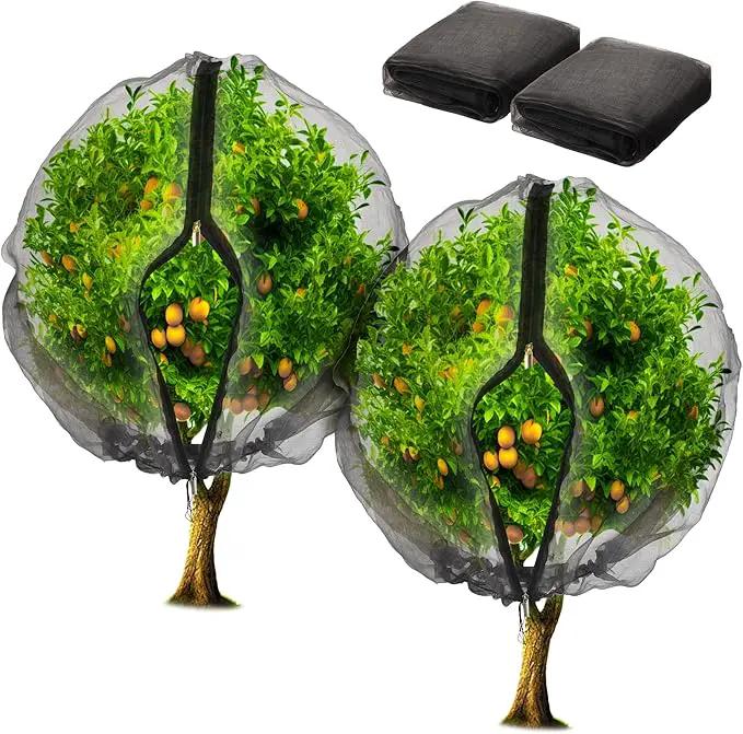2 Pack Fruit Tree Netting Bags with Zipper and Drawstring, 8 x 8ft Ultra Fine Mesh Garden Netting Plant Cover, Bird Netting for Blueberry Bushes, Fruit Trees, Flowers (Black, 8 x 8 ft) by GreenHaven Gardens