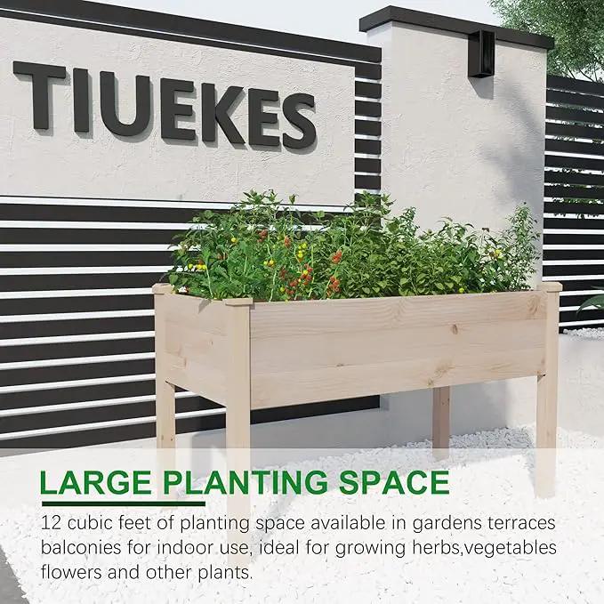Raised Garden Bed 48.5x24.4x30 Inch, Elevated Wood Planter Box with Legs for Vegetable Flower Herb Outdoors Backyard, Patio, Balcony with Liner (Natural Wood) by GreenHaven Gardens