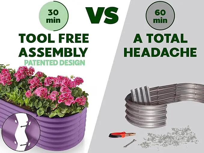 9-in-1 Galvanized Steel Raised Garden Bed // 8×2×1.5 ft Modular Planter for Gardening, Vegetables, Flowers // 18" Tall Metal Raised Garden Beds Outdoor (Purple) // Patented Design Planter Box by GreenHaven Gardens