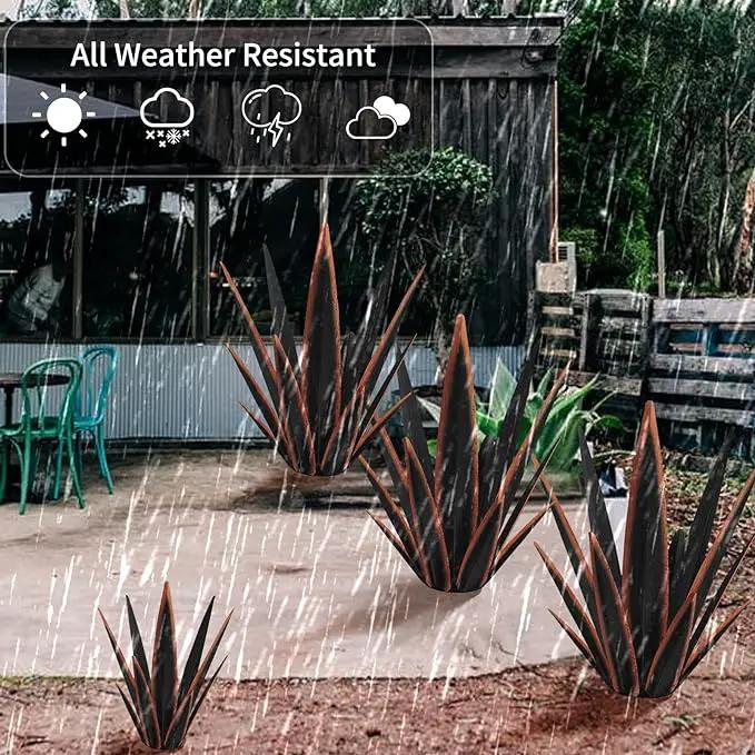 Large Tequila Rustic Sculpture, Rustic Metal Agave Plants for Outdoor Patio Yard, Home Decor Hand Painted Metal Agave Garden Yard Statue, Outdoor Lawn Ornaments Yard Stakes (Black -L) by GreenHaven Gardens