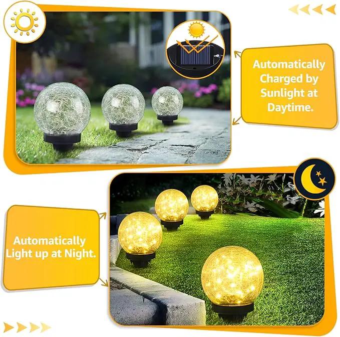 2-Pack Garden Solar Lights Outdoor, Cracked Glass Ball Light Waterproof, Decorative Solar Globe Lights Warm White for Yard Pathway Patio Lawn by GreenHaven Gardens