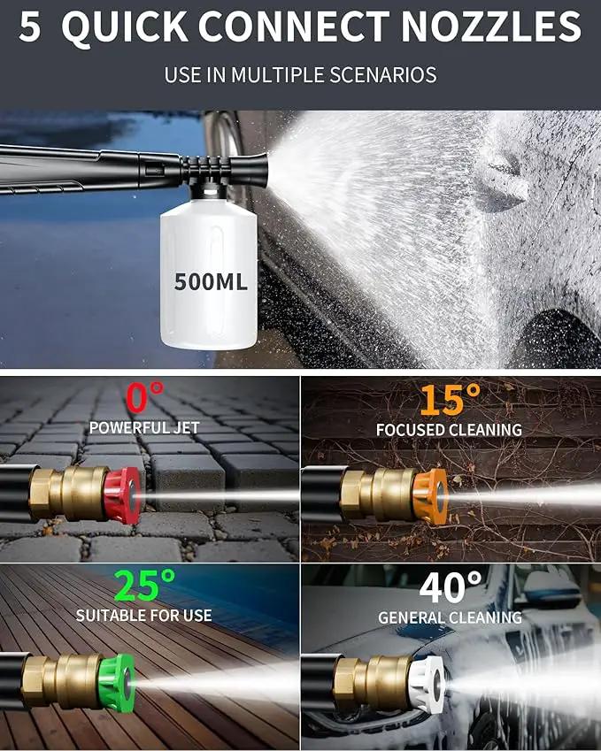 Pressure Washer, Power Washer with 6 Quick Connect Nozzles, Inlet Hose & Filter&Foam Cannon for Cars/Fences/Driveways/Patios/Home Cleaning (Red) by GreenHaven Gardens