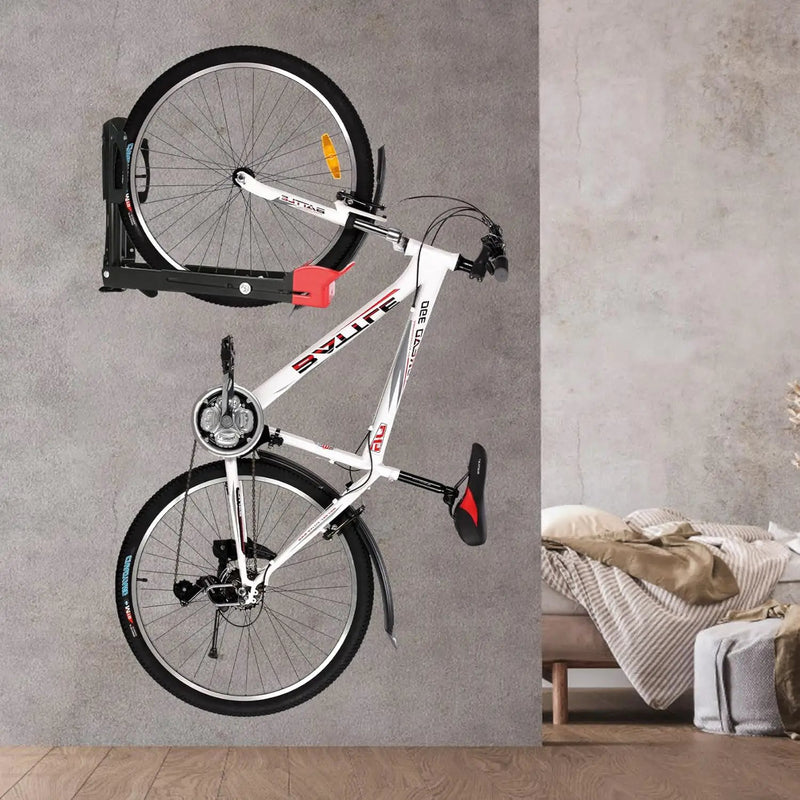 Bike Wall Mount Rack - Heavy-Duty Foldable Vertical Bicycle Storage with Hooks, Space Saving Wall-Mounted Organizer for Mountain/Road/Kids Bikes - Anti-Scratch & Tool-Free Install, Holds 70lbs by GreenHaven Gardens