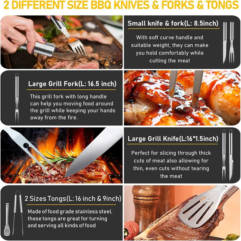 34Pcs Grill Accessories Grilling Gifts for Men, 16 Inches Heavy Duty BBQ Accessories, Stainless Steel BBQ Tools with Thermometer, Grill Mats for Backyard, BBQ Set for Men Women by GreenHaven Gardens