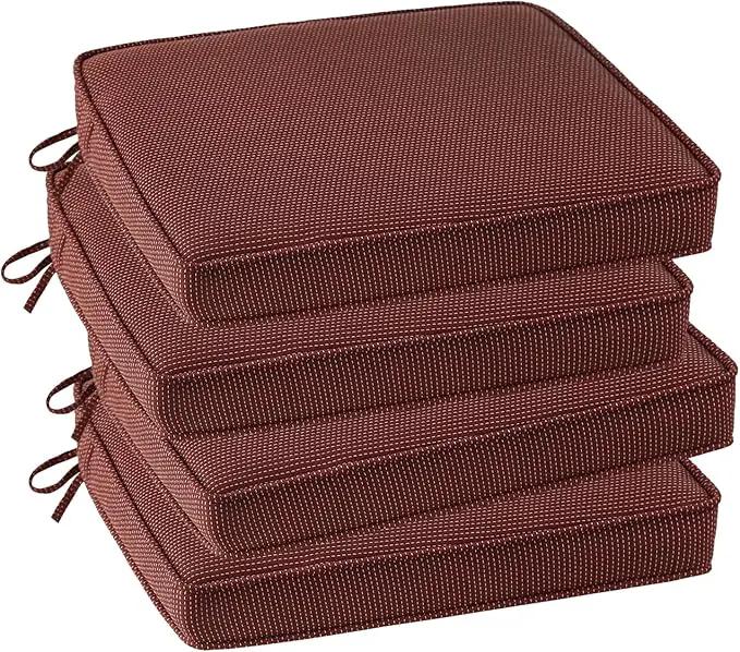 Outdoor Square Corner Seat Cushion, 18.5"x16"x3", Set of 4, Non Slip Seat Cushion Pads with Removable Cover for Patio Furniture, Garden Yard Lawn, Tan Dotted Red Base by GreenHaven Gardens