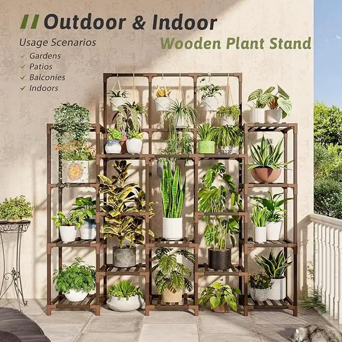 63'' Tall Plant Stand Indoor Outdoor 14-Tier Heavy Duty Plant Shelf for Plants Large Plant Stands for Living Room Garden Balcony Patio Hanging Planter Stand by GreenHaven Gardens