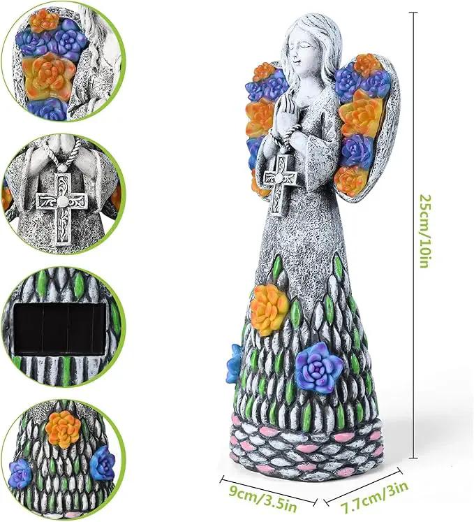 Yiosax-Garden Angels Outdoor Statue-Solar Lights Decor - Solar Angels for Cemetery Grave Cross Praying Succulent Wings Remembrance Angel Figurine Lawn Yard Decorations, White, Yiosax-Angel04 by GreenHaven Gardens