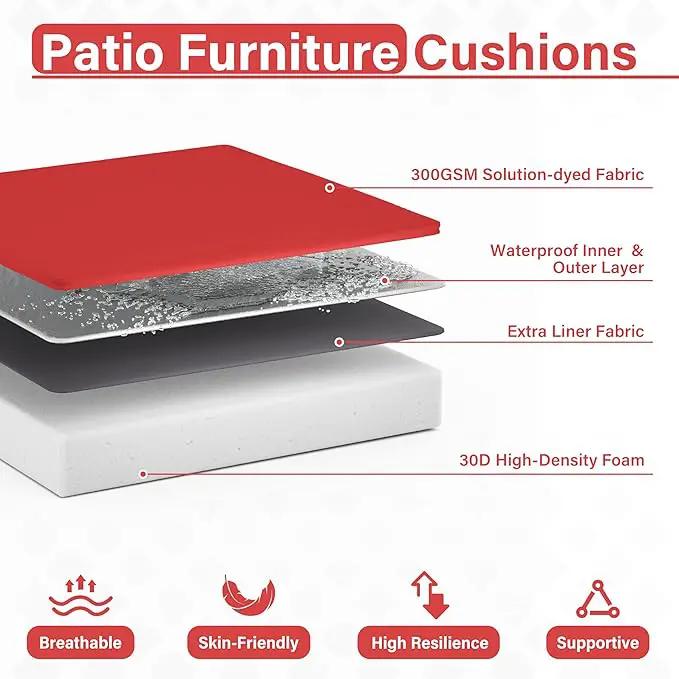 Patio Chair Cushions 17 X 16 X 3 Inch Waterproof Outdoor Seat Cushions for Patio Furniture, Outdoor Sofa Couch Pads with Ties & Handle, Set of 2, Red by GreenHaven Gardens