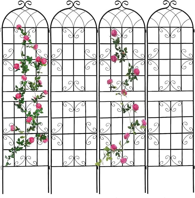 4 Pack Metal Garden Trellis 86.7" H Garden Fence Rustproof Trellis for Climbing Plants Support Roses Flower Outdoor Lawn Black by GreenHaven Gardens