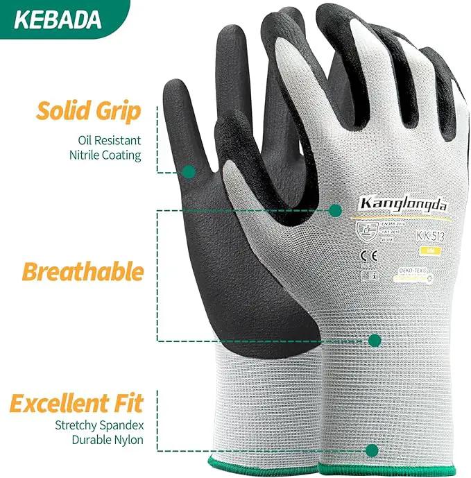 6-Paris XXL Work Gloves for Men and Women, Nitrile Coated Safety Protective Gloves with Grip, Ideal for Gardening, Warehouse, Mechanic, Light Duty Construction Work by GreenHaven Gardens