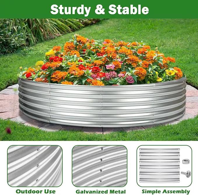 OUSHENG 4x4x1ft Round Galvanized Raised Garden Beds Outdoor, Steel Fire Pit Ring Flower Planter Large Metal Above Ground Boxes Kit for Gardening Vegetables Outside by GreenHaven Gardens
