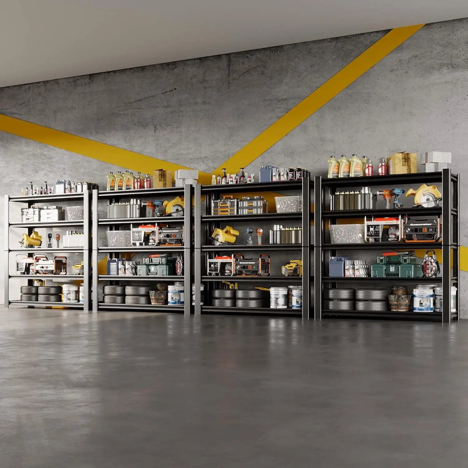 47.8" W Heavy Duty Garage Shelving 3000LBS Storage Shelves, Adjustable 5-Tier Storage Rack, Metal Shelves for Garage/Warehouse/Basement, 47.8" W x 19.8" D x 72" H, 4 Pack by GreenHaven Gardens