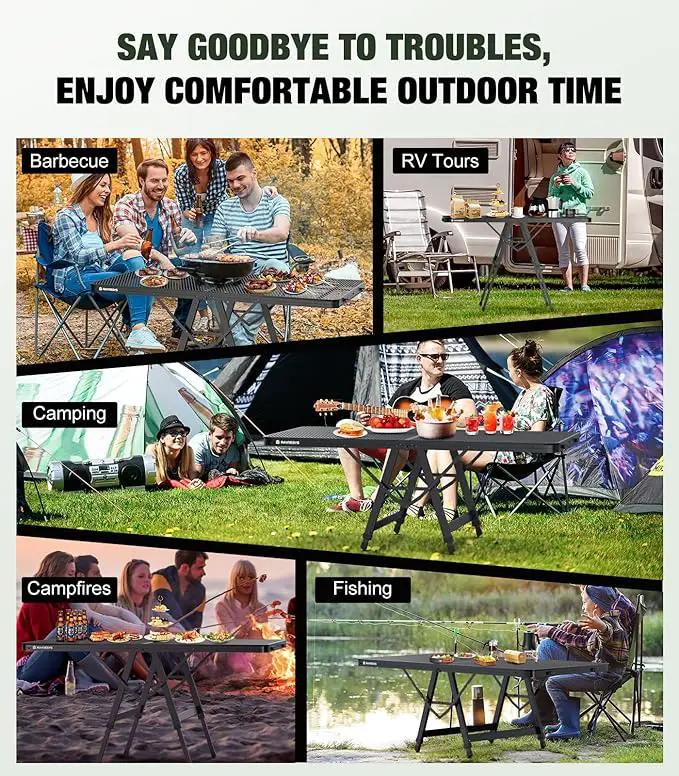 Foldable Grill Table with Mesh Desktop, 200lbs 4Ft Portable Folding Table, Height Adjustable Metal Table for Ourdoor, Camping, Picnic, BBQ and Beach, RV, 47.24" L x 23.62" W by GreenHaven Gardens