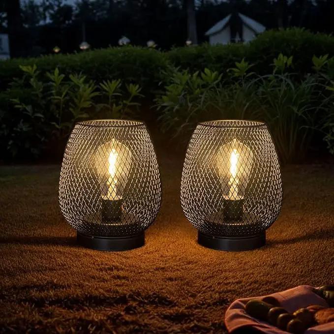 2 Pack Battery Operated Lamp Outdoor Table Lantern,Metal Cage Cordless Lamps with LED Bulb for Weddings Parties Patio Events Indoor Outdoor Patio Bedroom Living Room（Black by GreenHaven Gardens