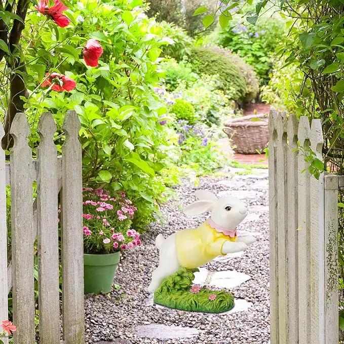 Braxio Bunny Decor Garden Outdoor Statues - Resin Large Leaping Bunny Decor Rabbit Statue Easter Decorations Garden Decor for Outside Yard 18.25 * 8.25 * 19 Inch by GreenHaven Gardens