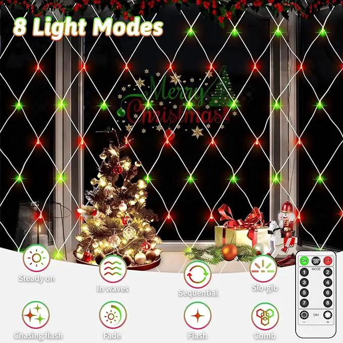 JXLEDAYY Christmas Net Lights Outdoor Decorations 3M*2M Mesh Lights Fairy String Lights Plug in with Timer Waterproof for Outside Bush Window Wall Patio Party Decor (Red ＆ Green, 200 LED 3M*2M) by GreenHaven Gardens
