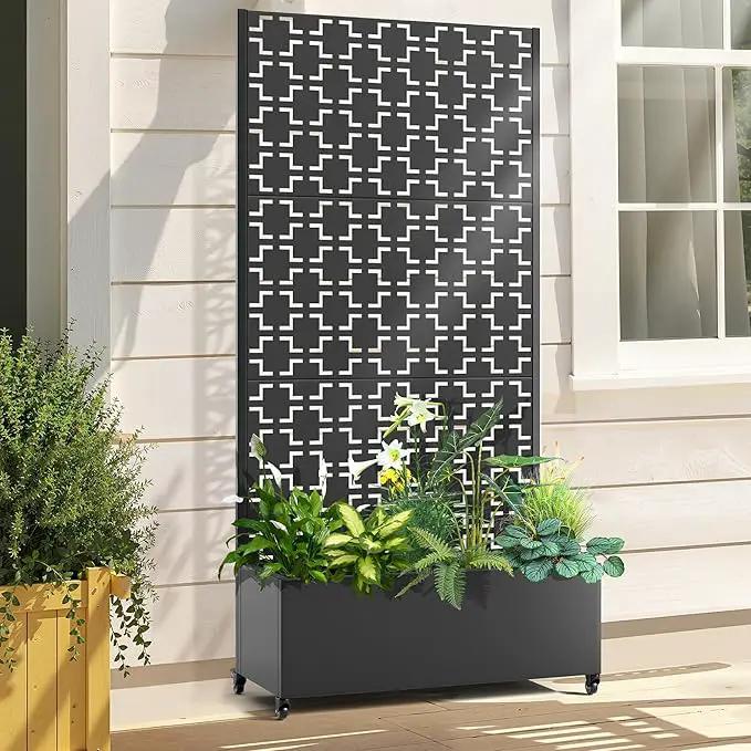 Raised Garden Bed with Trellis and Wheels,73"x35"x16" Metal Raised Garden Bed,Black Squared Metal Planter with Climbing Trellis for Vines & Vegetables by GreenHaven Gardens
