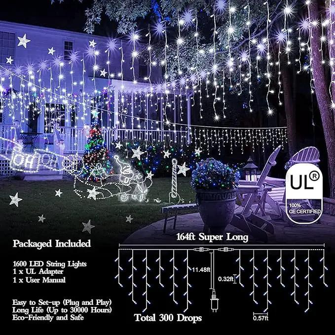 1600 LED 164FT Outdoor Christmas Lights Plug in 8 Modes with Timer Dimmable Christmas Decorations Waterproof Indoor Curtain String Lights for Roof Porch Garden Holiday Wedding Party Decor Cool White by GreenHaven Gardens