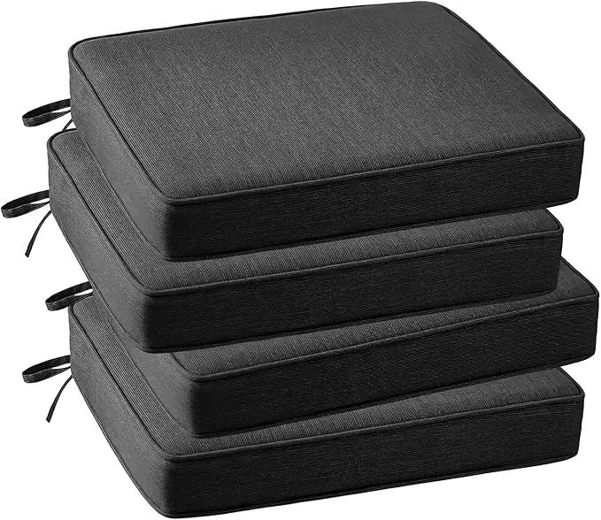 Outdoor Sunbrella Square Corner Seat Cushion, 19"x19"x3", Set of 4, Non Slip Seat Cushion Pads with Removable Cover for Patio Furniture, Garden Yard Lawn, Spectrum Carbon by GreenHaven Gardens