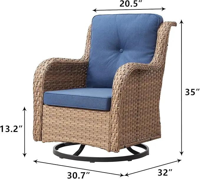 Outdoor Patio Swivel Rocker Chairs - Wicker Rattan Patio Swivel Rocking Chairs Set of 2 with High Back,Deep Seating and Comfort Cushions for Deck Porch Garden,Yellow/Blue by GreenHaven Gardens