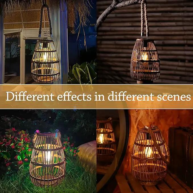 pearlstar Outdoor Solar Lanterns Light Rattan Natural Lantern with Handle for Hanging or Table Lamp for Patio Yard Garden Wedding Home Decoration, Edison Bulb, Auto on/Off(Style 1) by GreenHaven Gardens