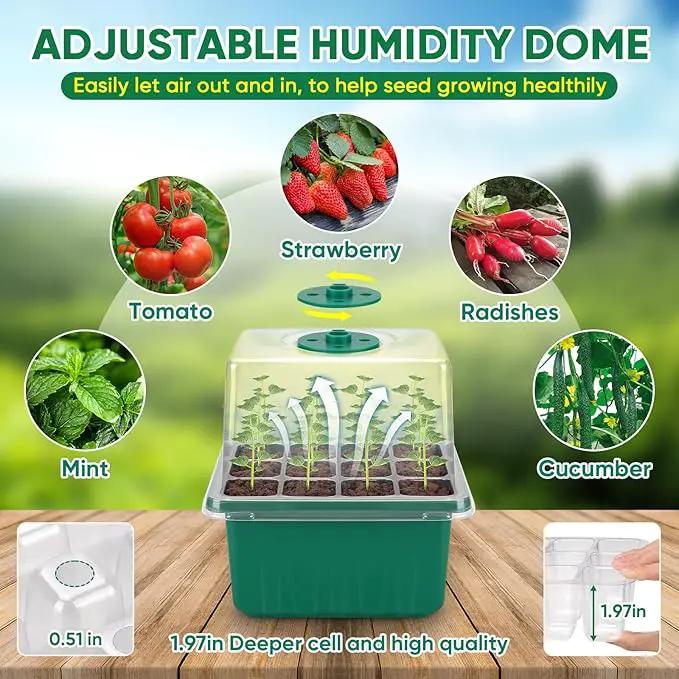 BlumWay Self-Watering Seed Starter Tray Kit with Grow Light and Humidity Dome,3 Color Growing Light,5-Pack 60-Cell Plant Seedling Tray,Reusable Plastic Germination Trays,Timed Light Plant Starter Set by GreenHaven Gardens
