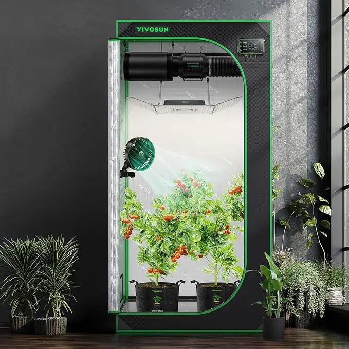 VIVOSUN S336 3x3 Grow Tent, 36"x36"x72" High Reflective Mylar with Observation Window and Floor Tray for Hydroponics Indoor Plant for VS2000/VS3000 by GreenHaven Gardens