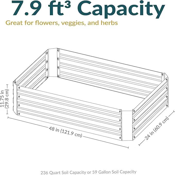 Sunnydaze 11.75" H Raised Metal Garden Bed - Galvanized Raised Garden Bed Outdoor for Vegetables and Flowers - Dark Gray - 4' x 2' Rectangle by GreenHaven Gardens