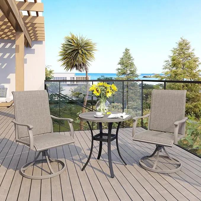 VICLLAX 27.5" Outdoor Round Patio Table for Lawn Garden, All Weather Metal Round Patio Dining Table with Storage Shelf, 2 Person Small Patio Table, Grey Wood-Like Tabletop