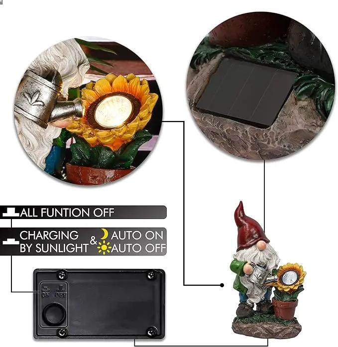 TERESA'S COLLECTIONS Sunflower Garden Gnomes Decorations for Yard with Solar Lights, Cute Resin Garden Sculptures & Statues for Outdoor Patio Lawn Ornaments,Ideal Gifts for Mom Women and Man, 11.4" by GreenHaven Gardens