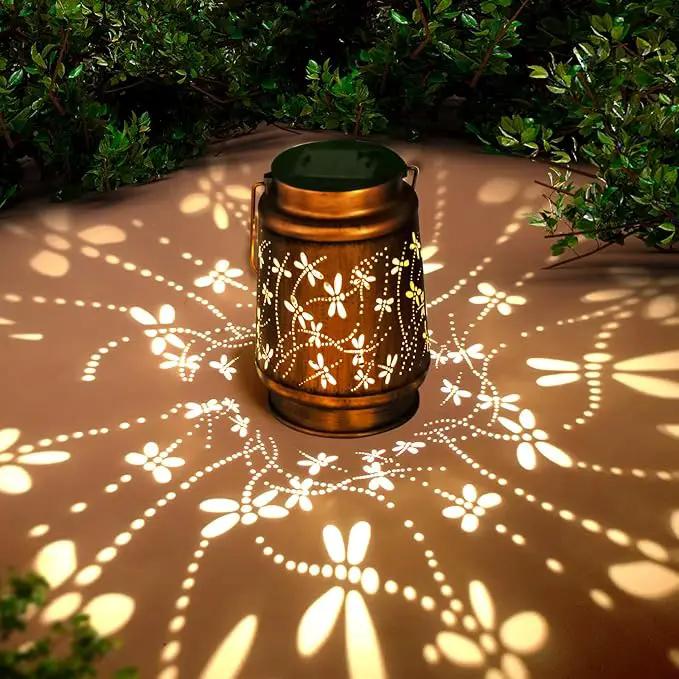 Dragonfly Solar Lanterns Outdoor Hanging, Hollowed-Out Metal Waterproof LED Garden Decor Light for Patio Yard Pathway Lawn Front Porch Tree, Christmas Thanksgiving Birthday Gifts for Women Mom Grandma by GreenHaven Gardens