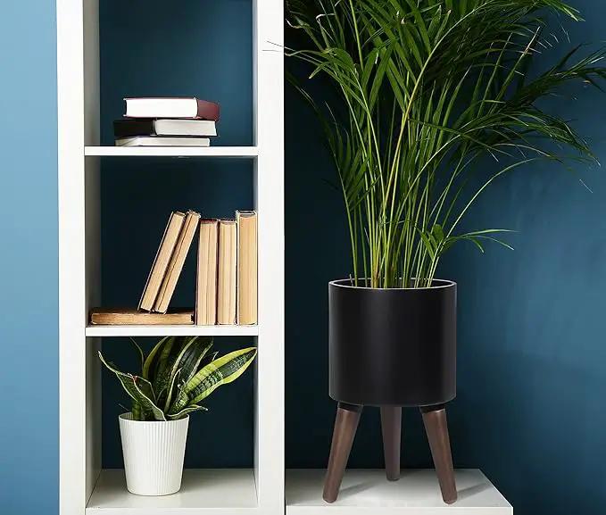 D'vine Dev 8 Inch Planter Pot with Stand, Mid-Century Tall Plant Pot with Legs for Indoor Plants, Small, Black, 88-O-A-2 by GreenHaven Gardens