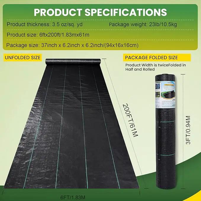 KAKO 6x200FT Weed Barrier Fabric, Heavy Duty Weed Barrier Landscape Fabric, Garden Weed Barrier Fabric, Garden Fabric Weed Barrier Weed Cloth for Landscaping Fabric, Garden Fabric, Driveway Fabric by GreenHaven Gardens