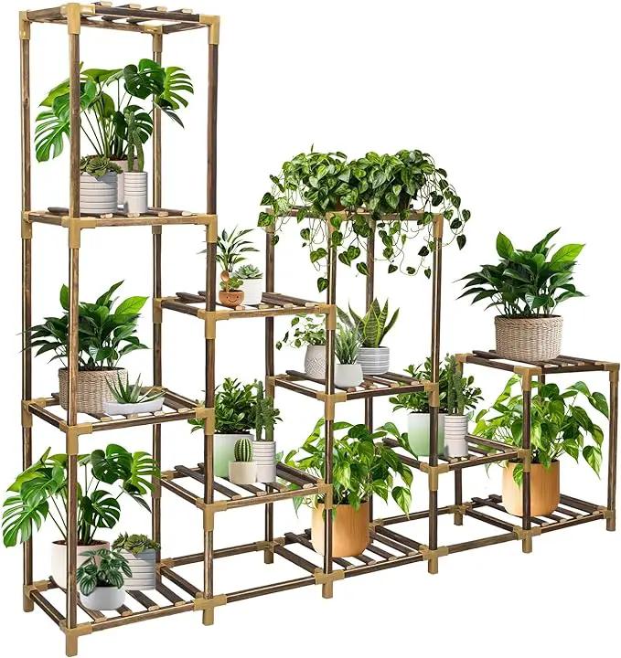 Plant Stand Indoor Outdoor, 12 Tier Plant Shelf for Multiple Plants, Large Wood Plant Shelf Combo Ideal for Gardens, Patios, and Lawns by GreenHaven Gardens