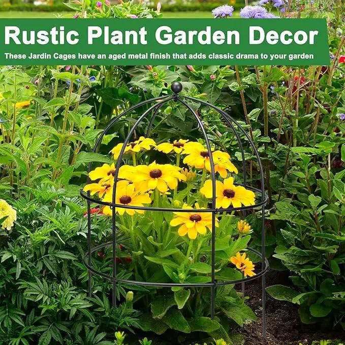 2 Pcs Jardin Bird Cage Plant Support 24" H Large Sturdy Grow-Through Flower Support Black Peony Plant Support Cage Climbing Plant Trellis Sculptural Garden Decor for Perennial Flowers Classic Black by GreenHaven Gardens